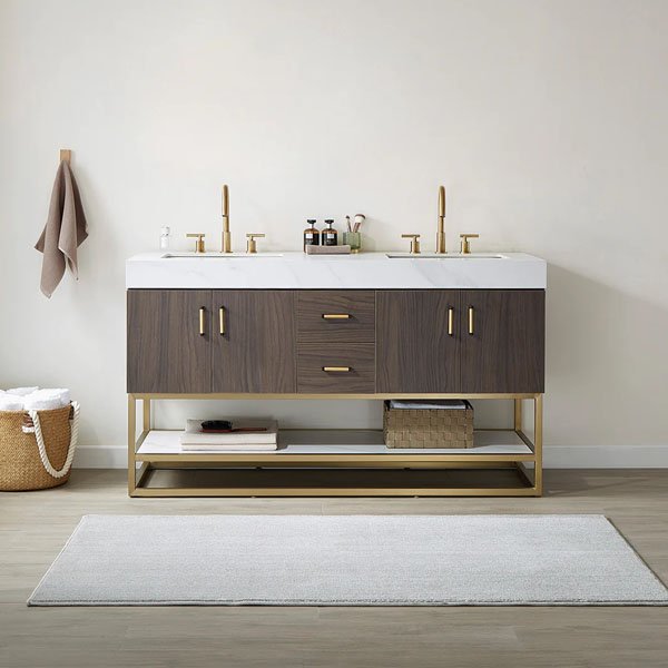 Integral Sink Top - 60" double without mirror dark walnut